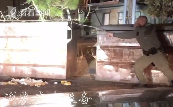 視頻｜巨大貪吃熊被困文化宣傳欄垃圾箱 警方展開(kāi)營(yíng)救行動(dòng)
