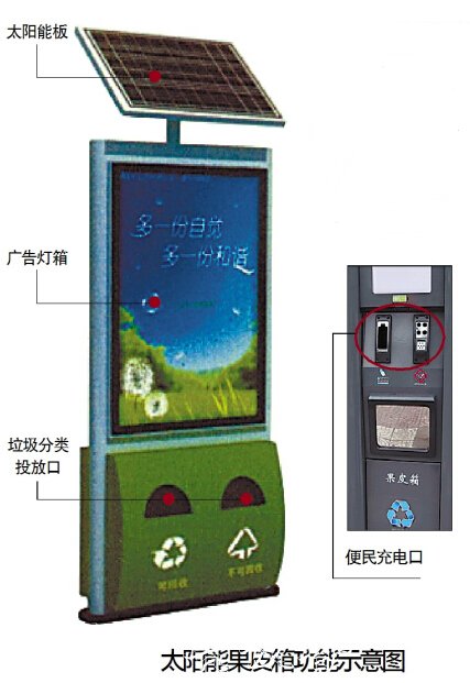 Fi、能充電 太陽(yáng)廣告垃圾箱能果皮箱將現(xiàn)冰城